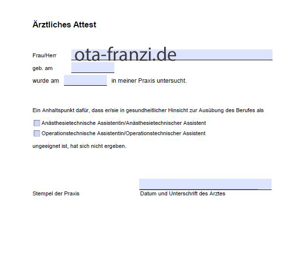 Ärztliches Attest OTA ATA. ota-franzi.de
