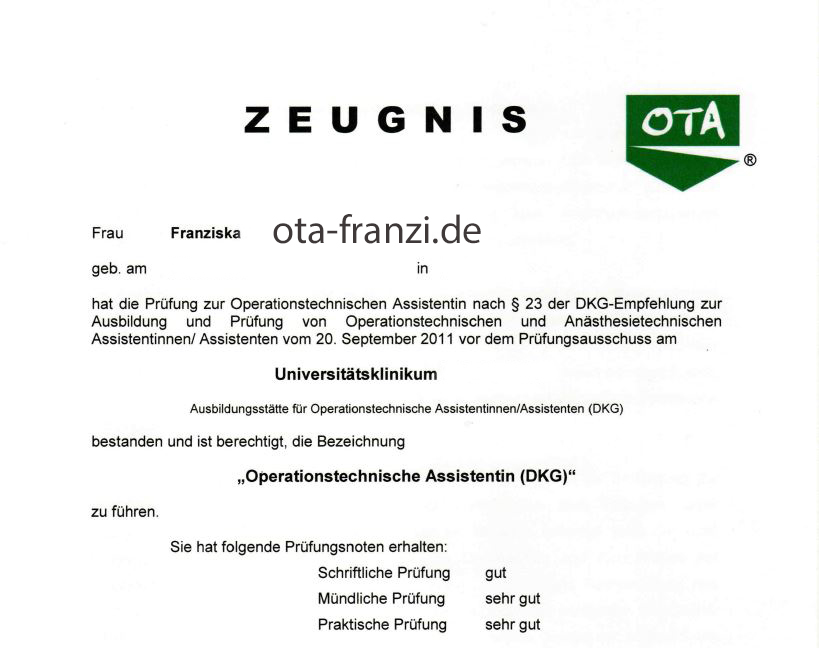 Mein Zeugnis von 2013. ota-franzi.de